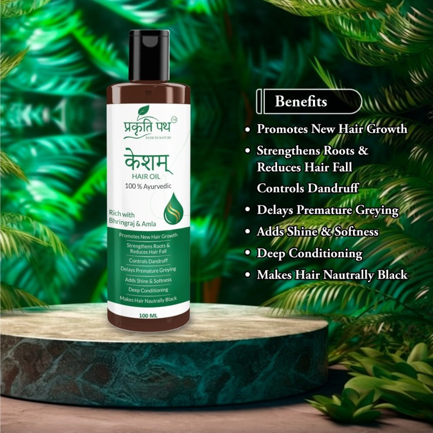 Prakruti Path केशम् Ayurvedic Hair Oil for Hair Fall Control & Hair Growth | Herbal Hair Oil with Bhringraj, Amla & Kari Patta