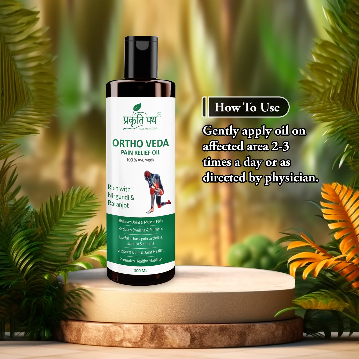 Prakruti Path Ortho Veda Ayurvedic Pain Relief Oil for Joint & Muscle Pain | Herbal Massage Oil with Nirgundi, Wintergreen & Clove