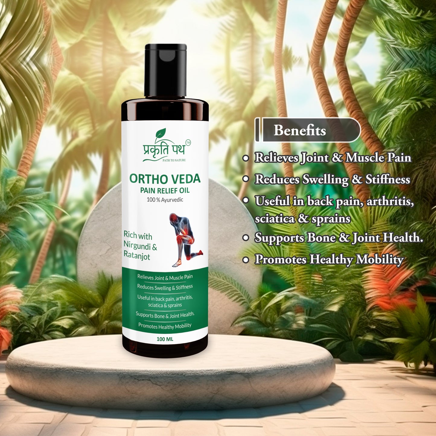 Prakruti Path Ortho Veda Ayurvedic Pain Relief Oil for Joint & Muscle Pain | Herbal Massage Oil with Nirgundi, Wintergreen & Clove